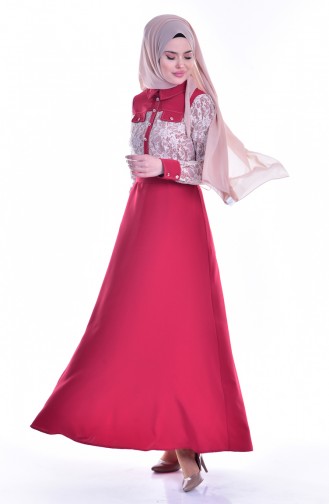 Kleid mit Spitzen 1613109-02 Weinrot 1613109-02