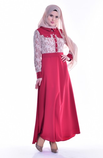 Claret Red Hijab Dress 1613109-02