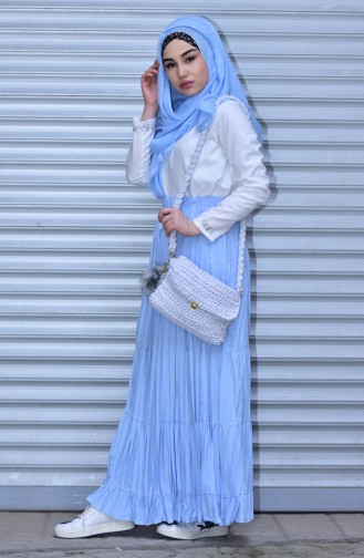Ice Blue Wrinkle Look Skirt and Pants 1040-01