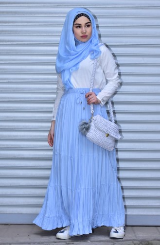 Ice Blue Wrinkle Look Skirt and Pants 1040-01