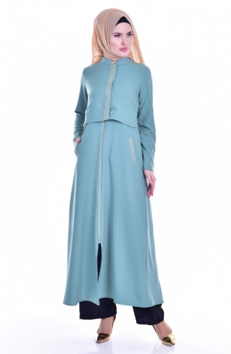 Abaya Détail Bordé 2122-07 Vert Noisette 2122-07