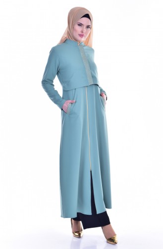 Abaya Détail Bordé 2122-07 Vert Noisette 2122-07