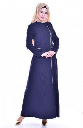 Abaya Détail Plie 2124-10 Bleu Marine 2124-10