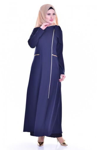 BENGISU Slit Detailed Abaya 2124-10 Navy Blue 2124-10