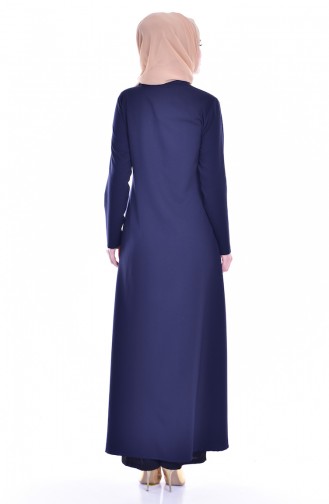 BENGISU Slit Detailed Abaya 2124-10 Navy Blue 2124-10