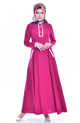 Robe avec Broche Détail Poches 1613127-02 Fushia 1613127-02