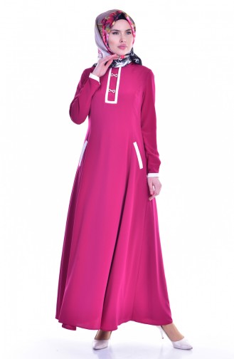 Robe avec Broche Détail Poches 1613127-02 Fushia 1613127-02