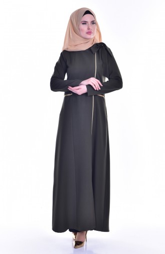 BENGISU Slit Detailed Abaya 2124-07 Khaki 2124-07