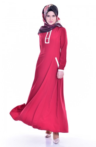 Broşlu Cep Detaylı Elbise 1613127-03 Kırmızı