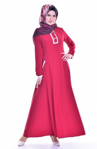 Broşlu Cep Detaylı Elbise 1613127-03 Kırmızı