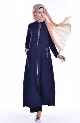 Abaya Détail Bordé 2122-05 Bleu Marine 2122-05