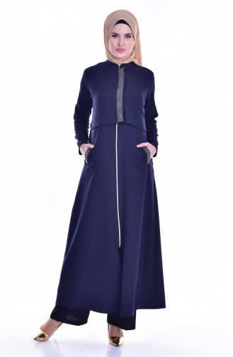 Abaya Détail Bordé 2122-05 Bleu Marine 2122-05