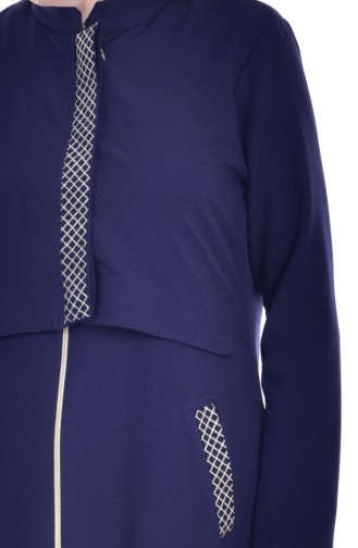 Abaya Détail Bordé 2122-05 Bleu Marine 2122-05