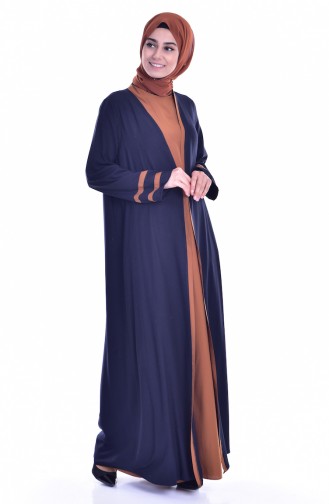Kleid mit Abaya 2er Set 6014-10 Dunkelblau Tabak 6014-10