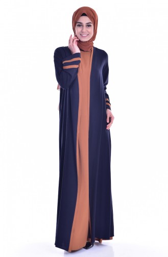 Sude Dress Abaya Double Suit 6014-10 Navy Blue Taba 6014-10