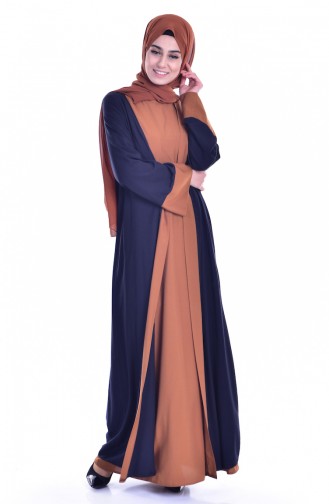 Kleid mit Abaya 2er Set 6015-10 Dunkelblau Tabak 6015-10