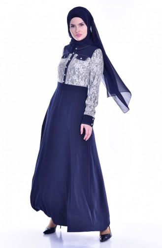 Lace Belted Dress 1613109-01 Navy Blue 1613109-01
