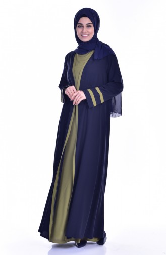 Sude Dress Abaya Double Suit 6014-08 Navy Blue Oil Green 6014-08