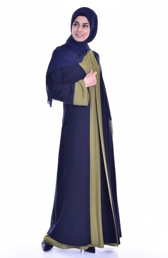 BENGISU Dress Abaya Double Suit 6015-08 Navy Blue Oil Green 6015-08
