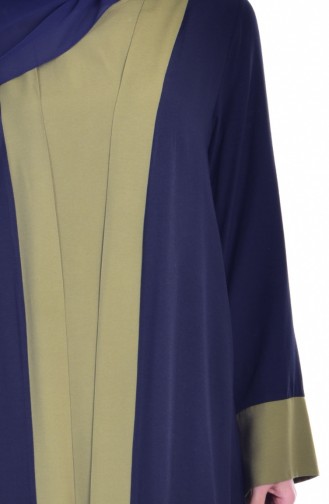 بينجيسو طقم فستان وعباءة 6015-08 لون كحلي وأخضر زيتي 6015-08