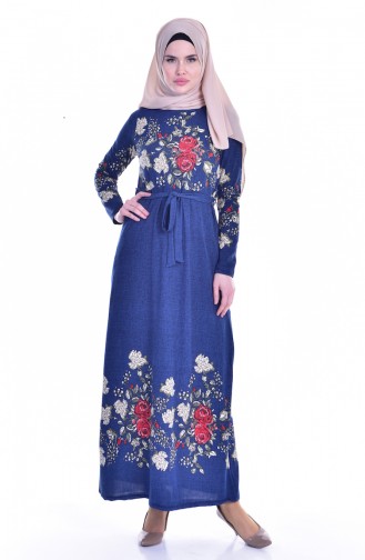 Çiçek Desenli Elbise 4574O-04 Mavi