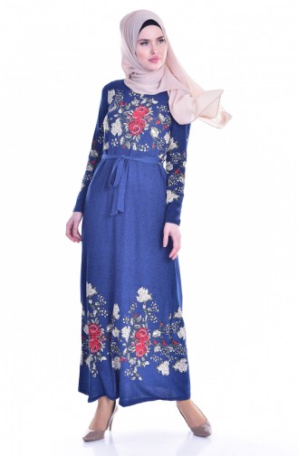 Çiçek Desenli Elbise 4574O-04 Mavi