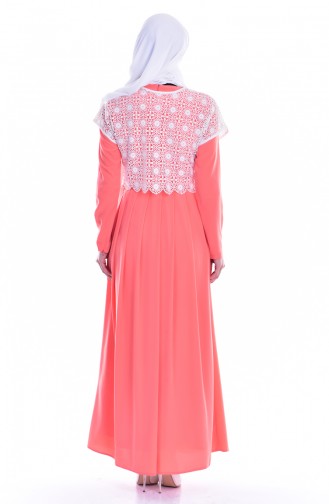 Lace Belt Dress 1613122-01 Coral Ecru 1613122-01