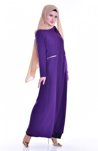 BENGISU Slit Detailed Abaya 2124-06 Purple 2124-06