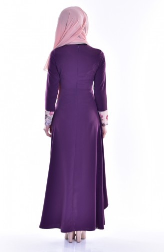 Bow Patterned Dress 8701-03 Purple 8701-03