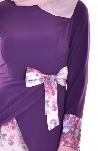 Bow Patterned Dress 8701-03 Purple 8701-03