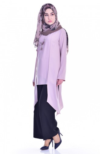 Kemerli Asimetrik Tunik 1821844-02 Pudra