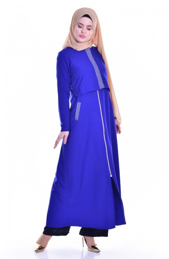 Abaya Détail Bordé 2122-04 Bleu Roi 2122-04