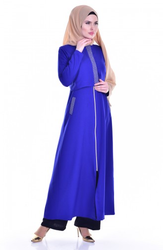 Abaya Détail Bordé 2122-04 Bleu Roi 2122-04