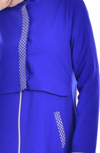 Abaya Détail Bordé 2122-04 Bleu Roi 2122-04