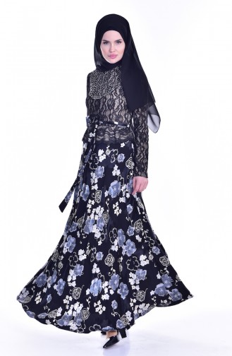 Lacy Patterned Dress 1613121A-01 Black Light Beige 1613121A-01
