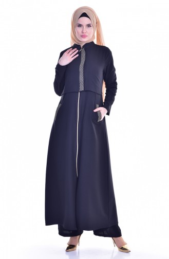 Abaya Détail Bordé 2122-02 Noir 2122-02