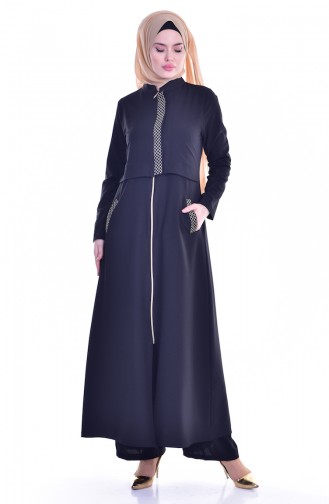 Abaya Détail Bordé 2122-02 Noir 2122-02