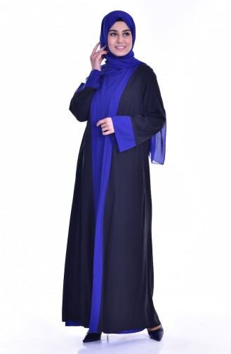 بينجيسو طقم فستان وعباءة 6015-05 لون أسود وأزرق 6015-05