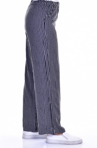 Beli Lastikli Bol Paça Pantolon 2623-03 Siyah Beyaz
