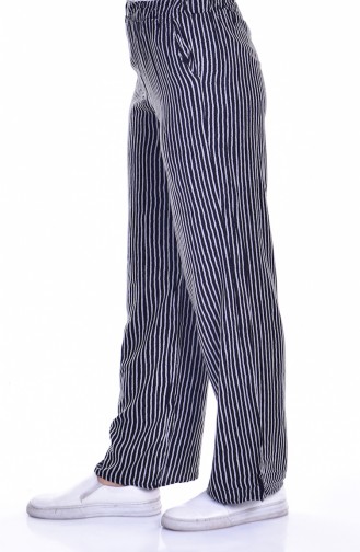 Beli Lastikli Bol Paça Pantolon 2623-03 Siyah Beyaz