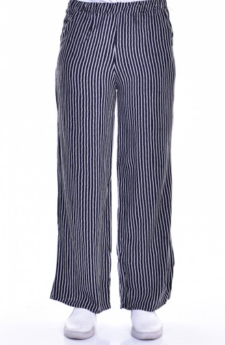 Beli Lastikli Bol Paça Pantolon 2623-03 Siyah Beyaz