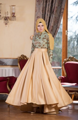 Mustard Hijab Evening Dress 701216-02
