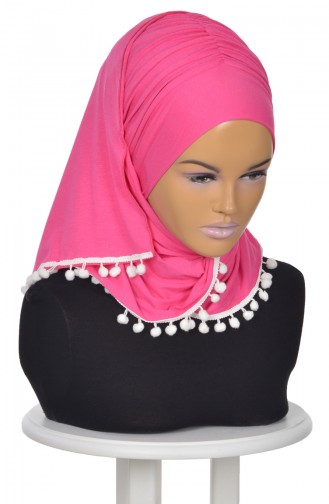 Gekämmtes Bonnet Schal mit Pompon Fuchsia BT0002-10 0002-10