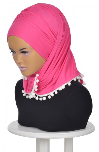 Gekämmtes Bonnet Schal mit Pompon Fuchsia BT0002-10 0002-10