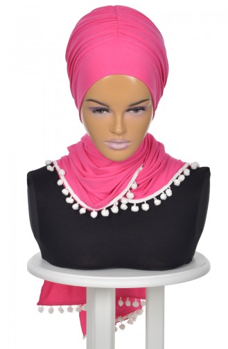 Châle Bonnet Peigné Accessoire Pompom Fushia BT0002-10 0002-10