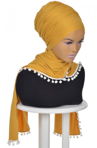 Pompon Accessory Combed Bonnet Shawl BT0002-11 Mustard 0002-11