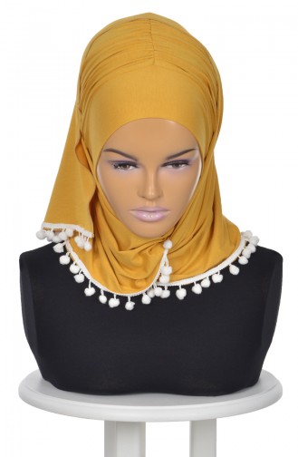 Pompon Accessory Combed Bonnet Shawl BT0002-11 Mustard 0002-11