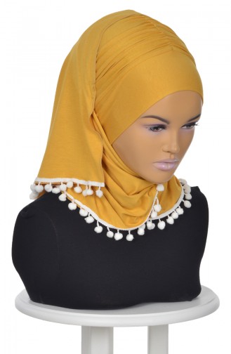 Châle Bonnet Peigné Accessoire Pompom Moutarde BT0002-11 0002-11