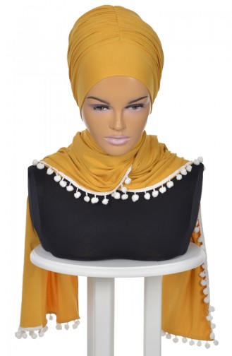 Pompon Accessory Combed Bonnet Shawl BT0002-11 Mustard 0002-11