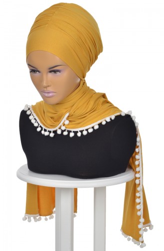 Châle Bonnet Peigné Accessoire Pompom Moutarde BT0002-11 0002-11